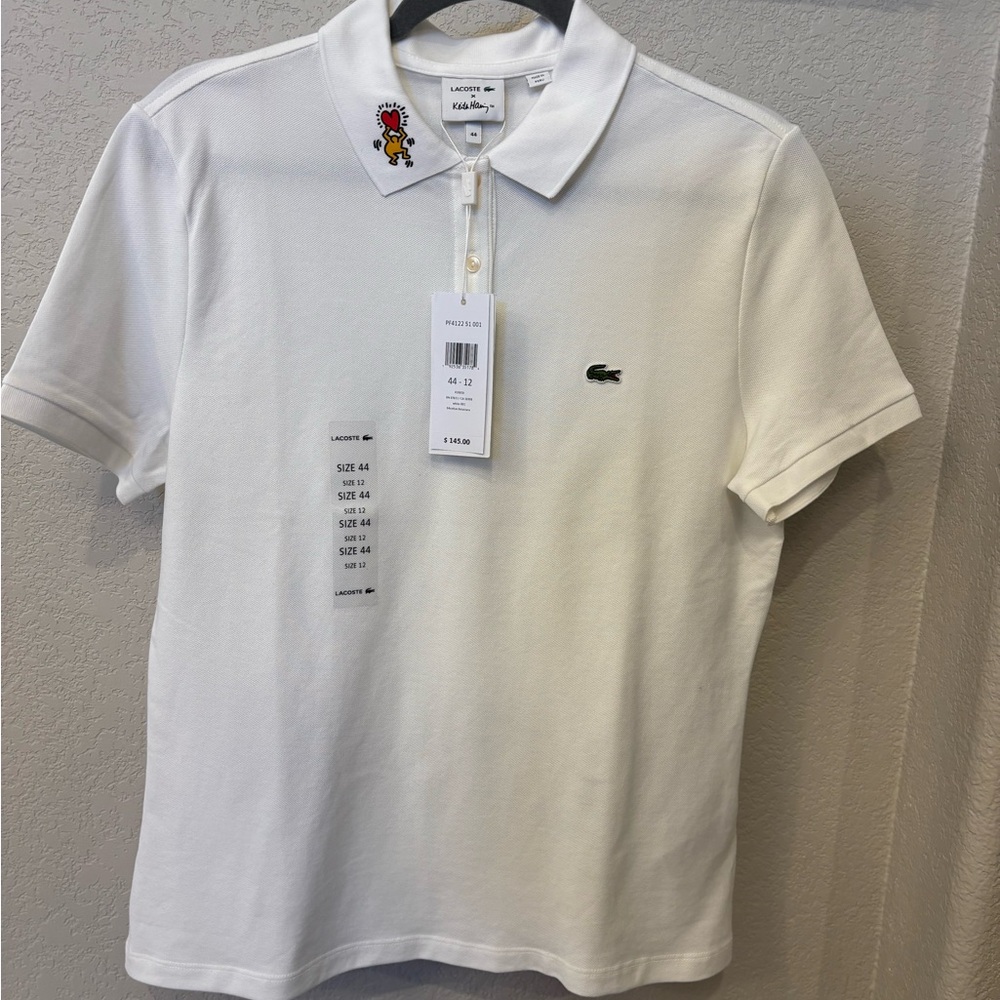 Lacoste x Keith Haring Women’s White Polo Shirt Size 12, NWT Limited Edition